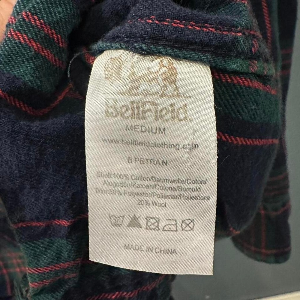 Bellfield Mens Medium Tartan Flannel Shirt Green & Red‎ Button Down - Picture 5 of 6